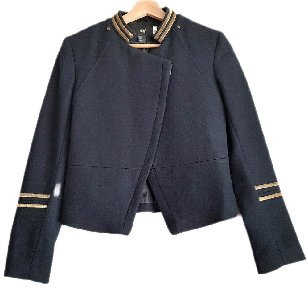 H&M Moto Style Short Jacket Wool Blend Sz 10